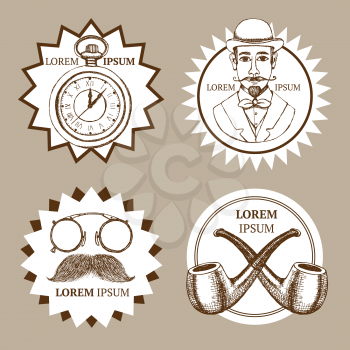 Sketch set of gentleman's logotypes in vintage style, vector