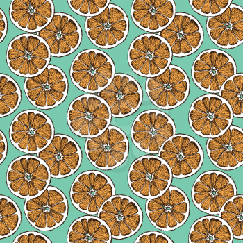 Sketch dry citrus in vintage style, vector Christmas seamless pattern