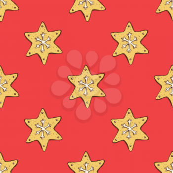 Sketch Christmas cookie in vintage style, vector seamless pattern