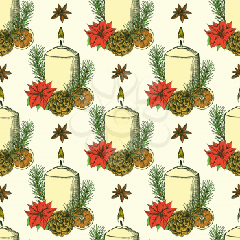 Sketch Christmas pattern in vintage style, vector