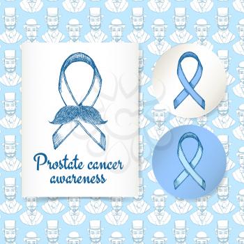 Sketch prostate cancer poster and lables in vintage style, vector