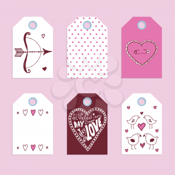 Sketch Valentine's tags in vintage style, vector