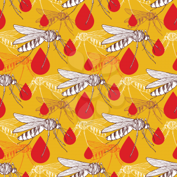Mosquito seamless pattern in vintage style, vector