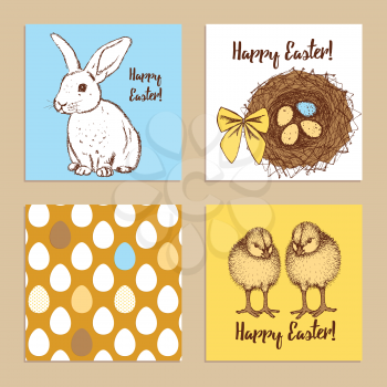 Sketch Easter posters set in vintage style, vector