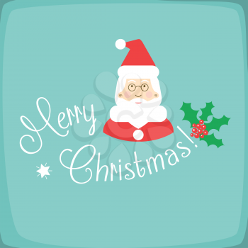Merry Christmas with Santa Claus and mistletoe, vintage illustration