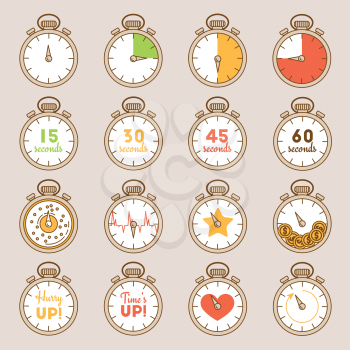 Vector line set of timers. Hurry up design, time's up collection.