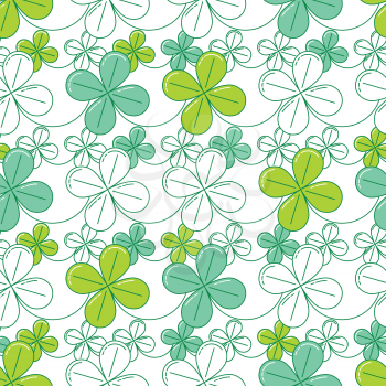 Clover seamless pattern, St. Patrick's day background. Simple line design tile.