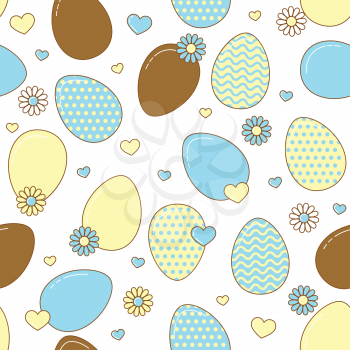 Easter eggs with flowers and hearts. Vector seamless pattern, line design