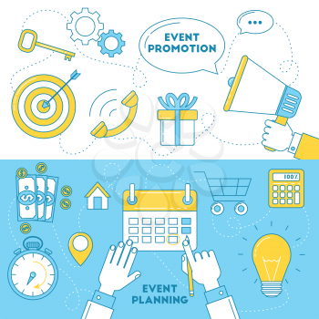 Event planning banners. To do list, creating of idea, promotion, budgeting, coordinating and logistic.