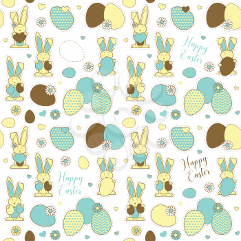 Easter bunny seamless pattern. Cute  rabbit patch, fancy Easter stickers