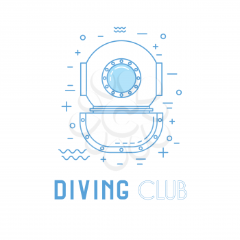 Scuba diving line art illustration. Diving club emblem