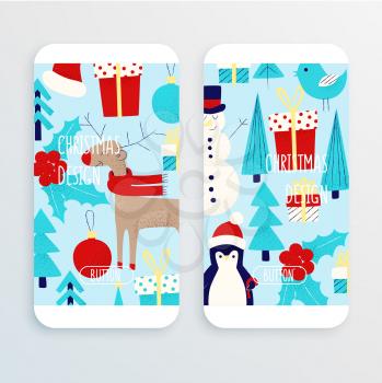 Christmas pattern with snowman, penguin and deer cell phone wallpaper