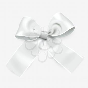 Silver ribbon bow, vector holiday decoration, realistic illustration