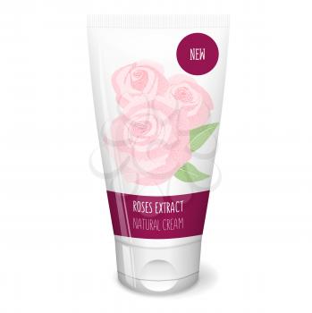 Rose cosmetics, white tube cream mockup, 3d