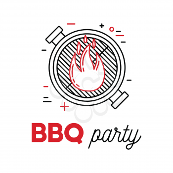 Barbecue party with grill and fire, line art logotype design