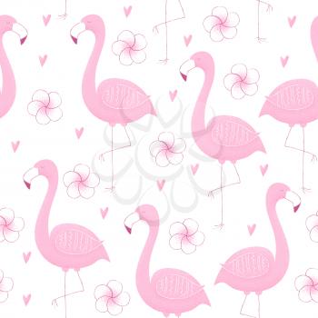 Tropical design with flamingo, seamless pattern, vector stipple