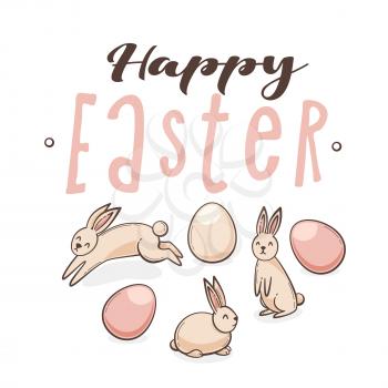 Easter eggs with bunnies, festive vector realistic design