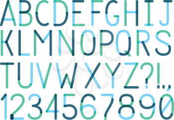 Uppercase vector font with alphabet letters and number options and stripes for use in infographics part