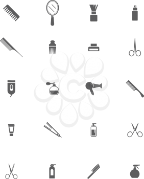 Set of Black Barber Shop Icons on White Background. Hair salon objects. Hair style objects.