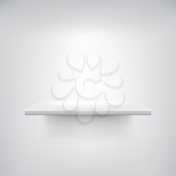 Empty white shelf hanging on a white wall. EPS10 vector illustration.