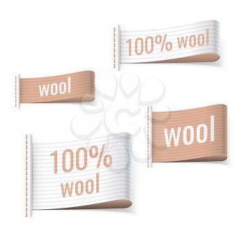 100% wool product clothing brown labels. Wool signs. Vector illustration.