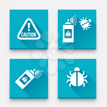 Disinfection icons. Caution attention sign. Insect fumigation spray icon. Vector Set of Bugs' Disinfection