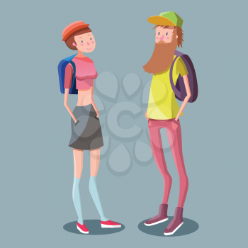 Couple of hipsters. Man and woman characters.