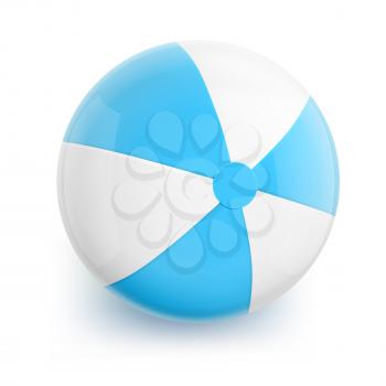 Beach Ball with Blue Stripes. Isolated Illustration on White Background.