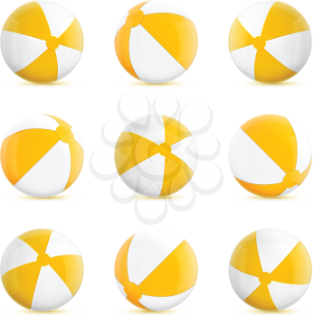 Yellow Beach Balls. Set of Isolated Beach Balls. Isolated Illustration on White Background.
