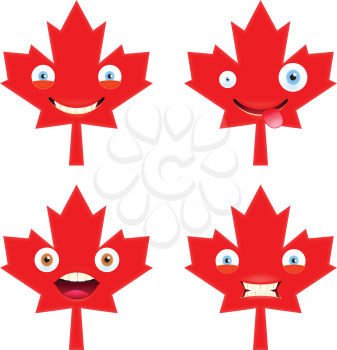 Canada Day Emojis. Set of Maple Emoticons. Set of Red Leafs Emojis. Smile icons. Isolated vector illustration on white background