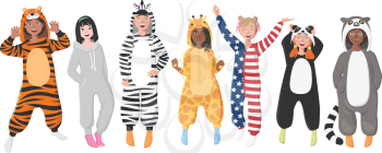 Kids' Plush One-Piece Pajamas. Hooded Onesie Zebra, Tiger, Panda, American Flag, Giraffe, Koala. Onesies for Children. Boys and Girls in Pajamas, Nightwear, Loungewear.