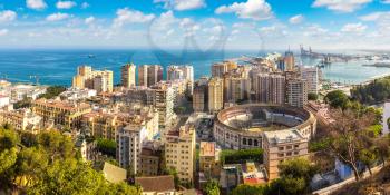 Panoramic aerial view of Malaga in a beautiful summer day, Spain