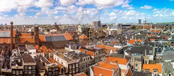 Panorama of St. Nicolas Church in Amsterdam in a beautiful summer day, The Netherlands
