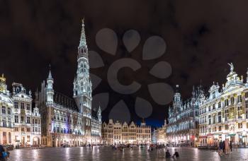Panorama The Grand Place in Brussels in a beautiful summer nigth, Belgium