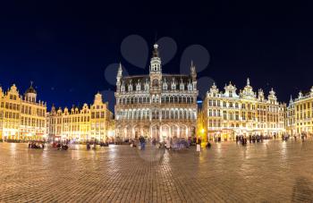 Panorama The Grand Place in Brussels in a beautiful summer nigth, Belgium