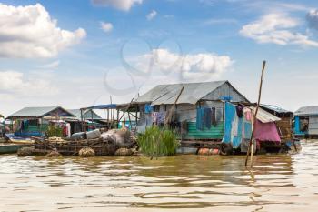 Chong Khneas floating village near Siem Reap, Cambodia in a summer day