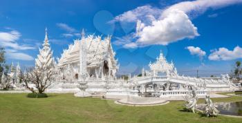 Panorama of White Temple (Wat Rong Khun) in Chiang Rai, Thailand in a summer day