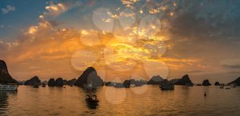 Panorama of Sunset in Halon bay, Vietnam in a summer day