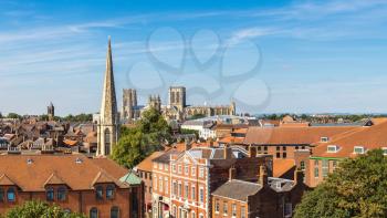 Panoramic aerial view of York in North Yorkshire in a beautiful summer day, England, United Kingdom