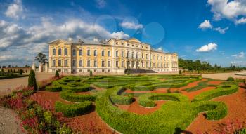 Panorama of Garden in Rundale Palace in a beautiful summer day, Latvia