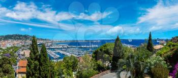 Panoramic view of port in Cannes in a beautiful summer day, France