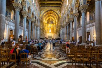 MONREALE, ITALY - JULY 28, 2017: Cathedral of Monreale, Italy in a beautiful summer day