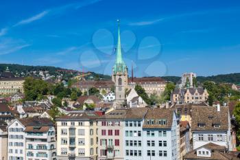 Panoramic view of historical part of Zurich in a beautiful summer day, Switzerland