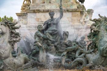 Fountain Monument aux Girondins in Bordeaux, France in a beautiful summer day
