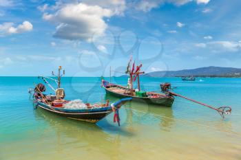 Fishing Boats on Koh Samui island, Thailand in a summer day
