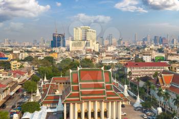 Aerial view of Wat Saket temple in Bangkok, Thailand in a summer day