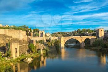 Bridge San Martin in Toledo, Spain in a beautiful summer day