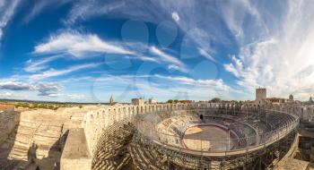 Arena and roman amphitheatre in Arles, France in a beautiful summer day