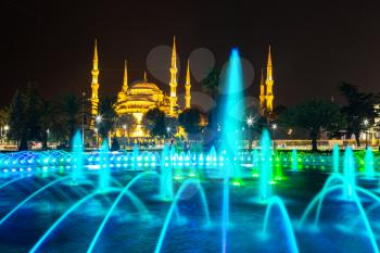 Blue mosque (Sultan Ahmet mosque) in Istanbul, Turkey in a beautiful summer night