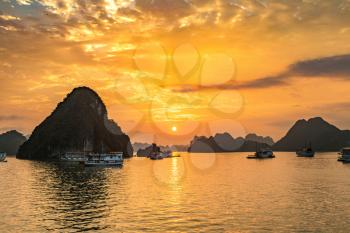 Sunset in Halong bay, Vietnam in a summer day